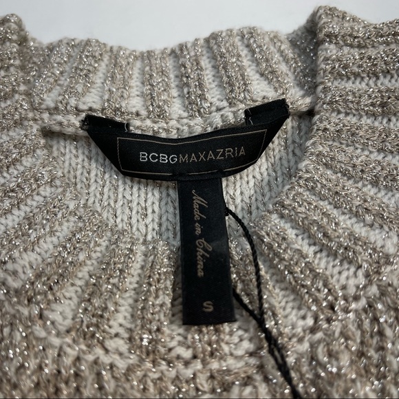 NWT BCBG MAXAZRIA  womens cold shoulder metallic silver sweater sz s champgn - Picture 10 of 16